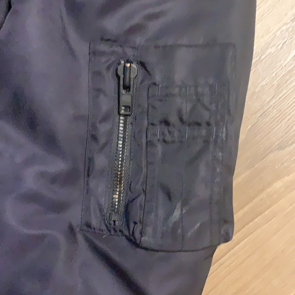 Givenchy navy bomber jacket w/ plaid lining, sz 48 - Picture 5 of 14